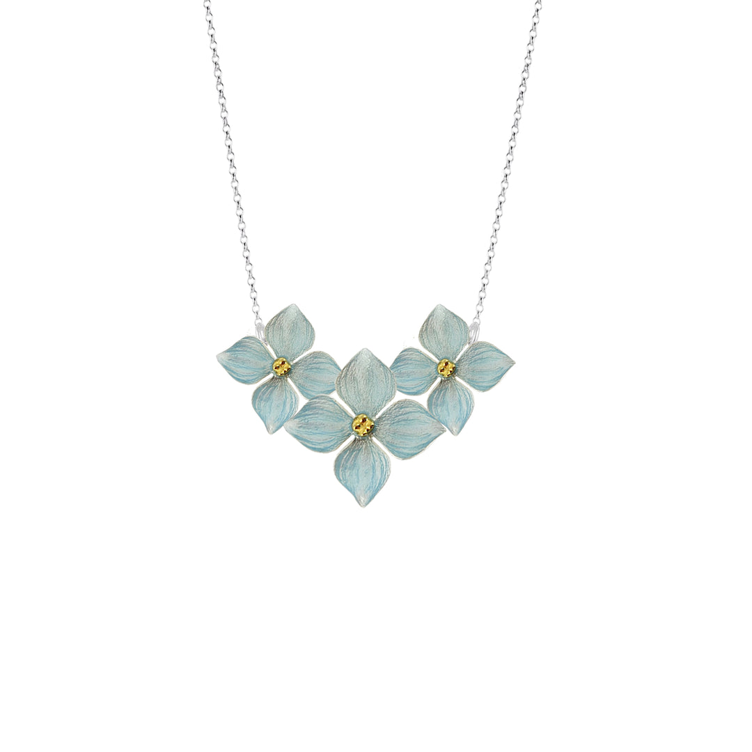 Three Blue Hydrangeas Necklace