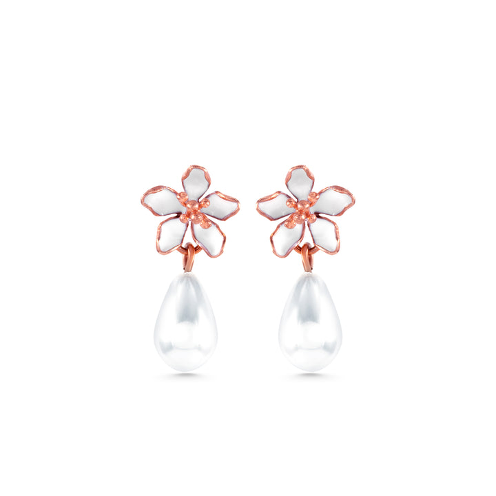 Almond Flower Earrings with Drop Pearl