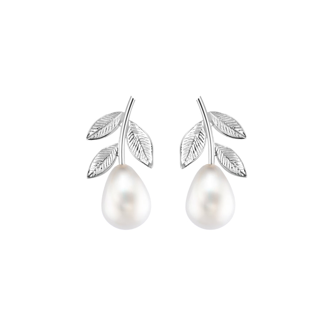 Lemon Balm Earrings with Drop Pearl