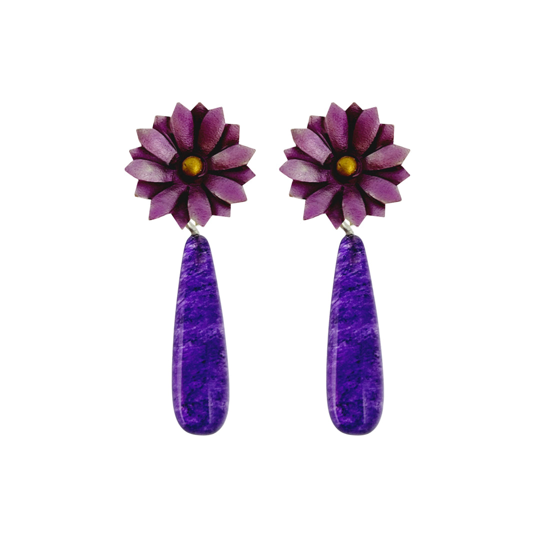 Aster Flower Earrings with Ceyt Stone