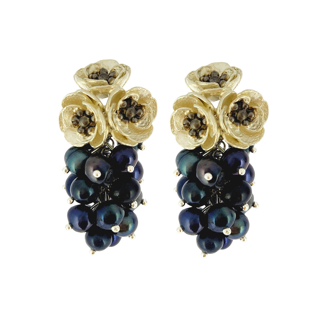 Anemone Flowers Earrings with Cluster Pearls