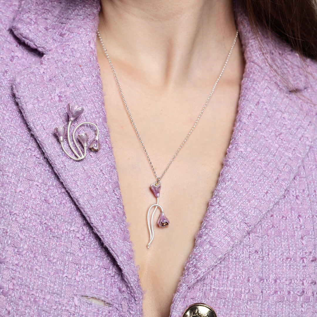 Purple Crocus Flowers Necklace