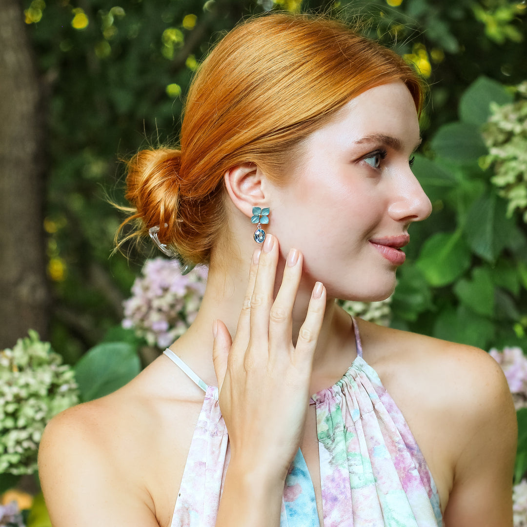 Aquamarine Stone Blue Hydrangea Earring