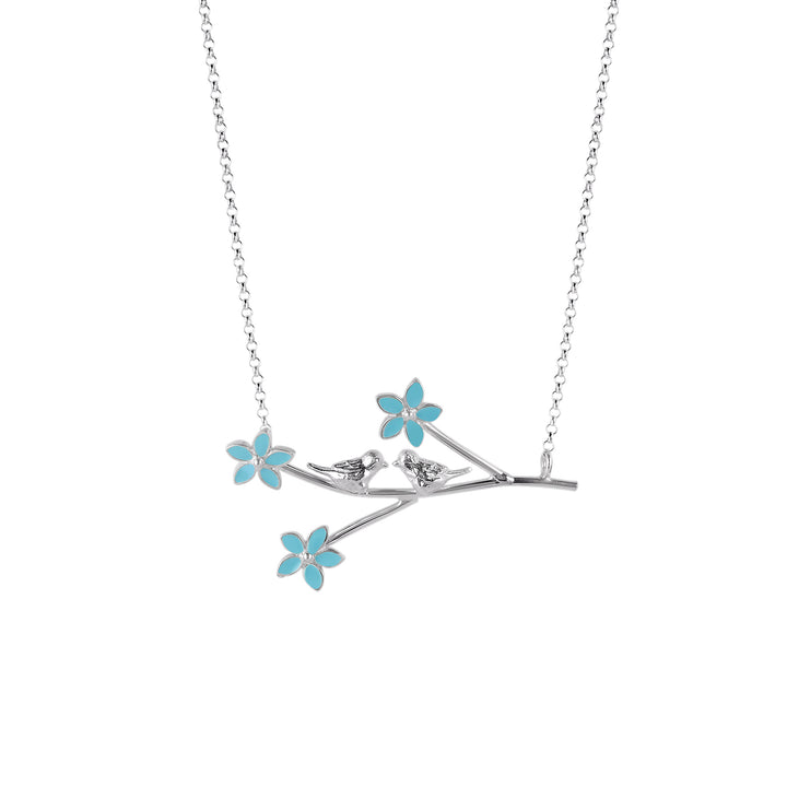 Forget Me Not Flower and Dove Bird Necklace