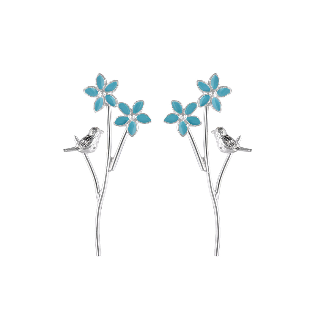 Forget Me Not Flower and Dove Bird Earrings