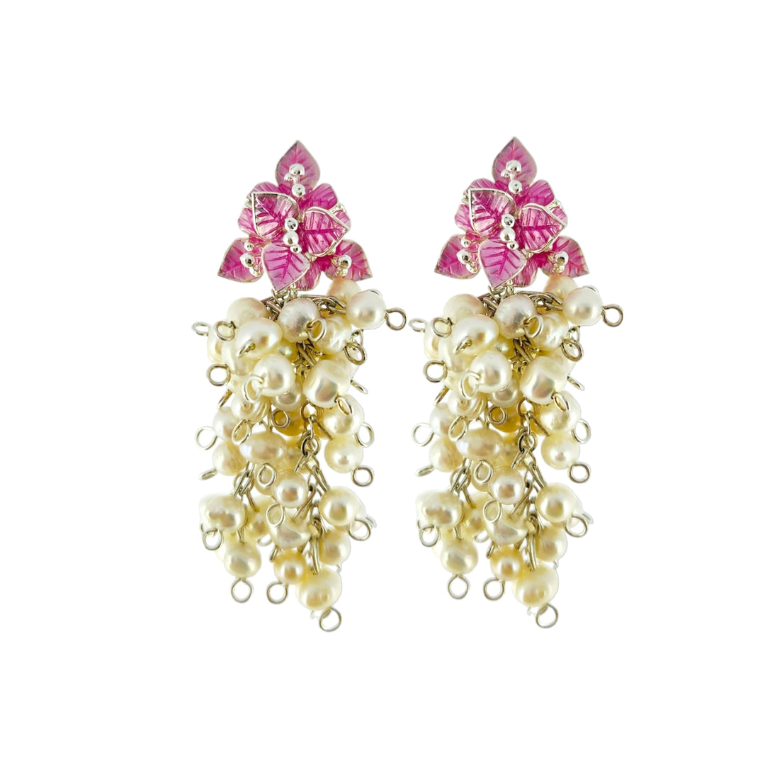 Bougainvillea Earrings with Cluster Pearls