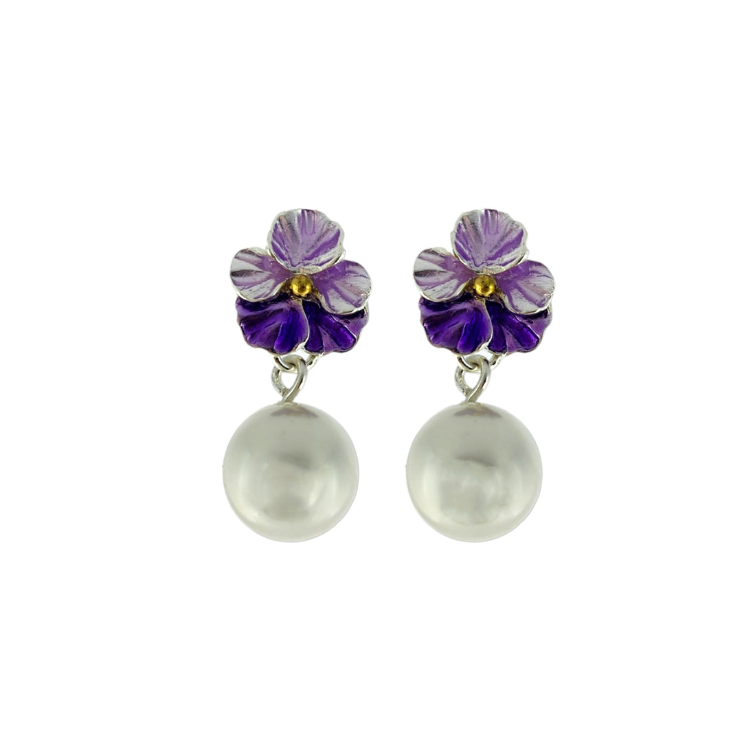 Pansy Flower Earrings with Pearl