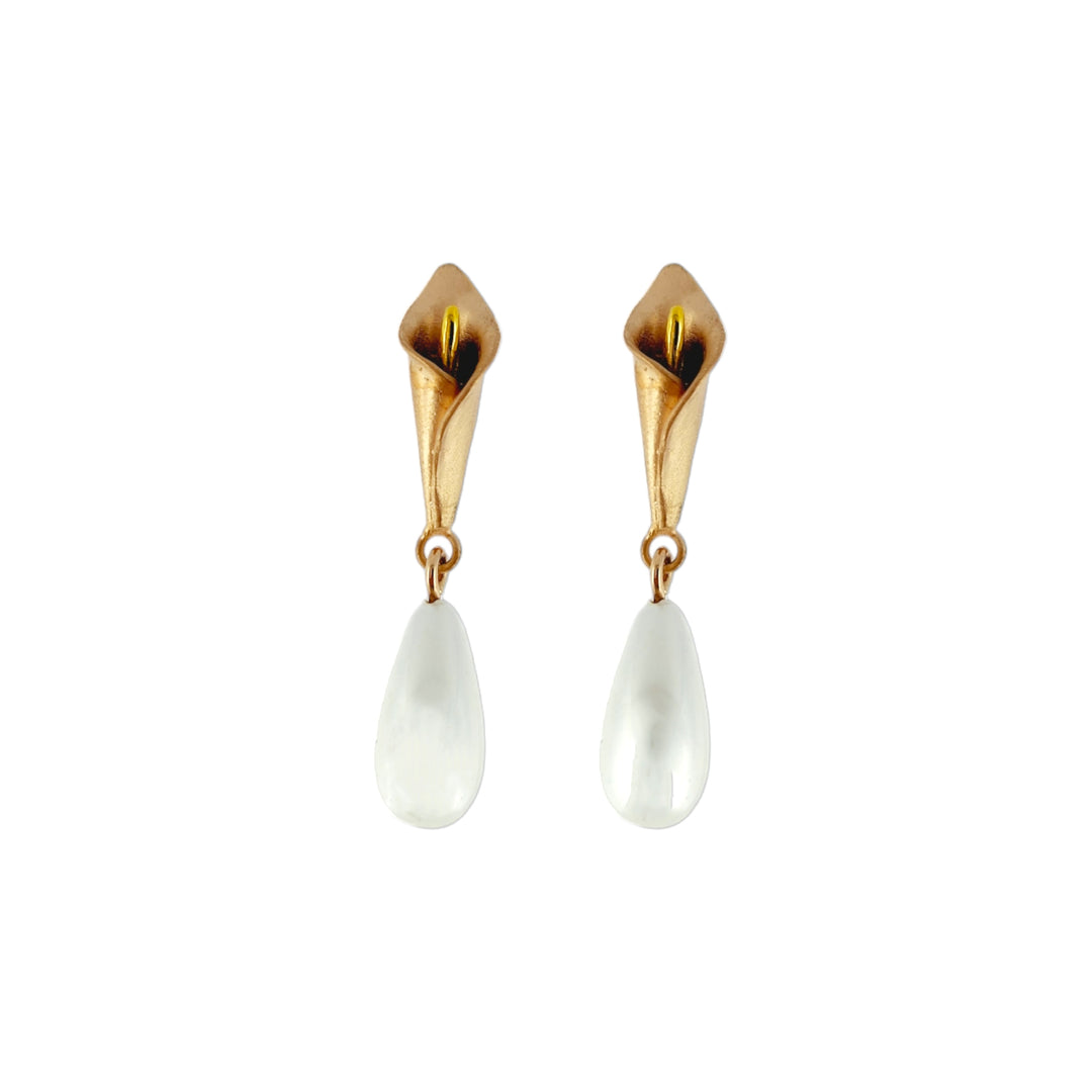 Pink Calla Earrings with Drop Pearl