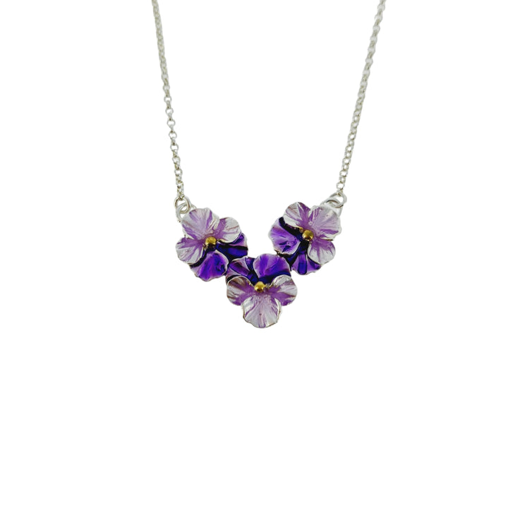 Three Pansy Flowers Necklace