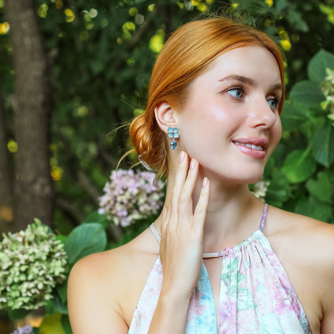 Aquamarine Stone Blue Hydrangea Earring
