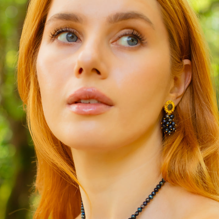 Sunflower Earrings with Cluster Pearls