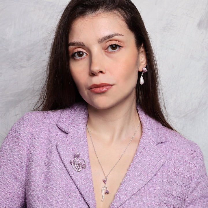Purple Crocus Flowers Necklace