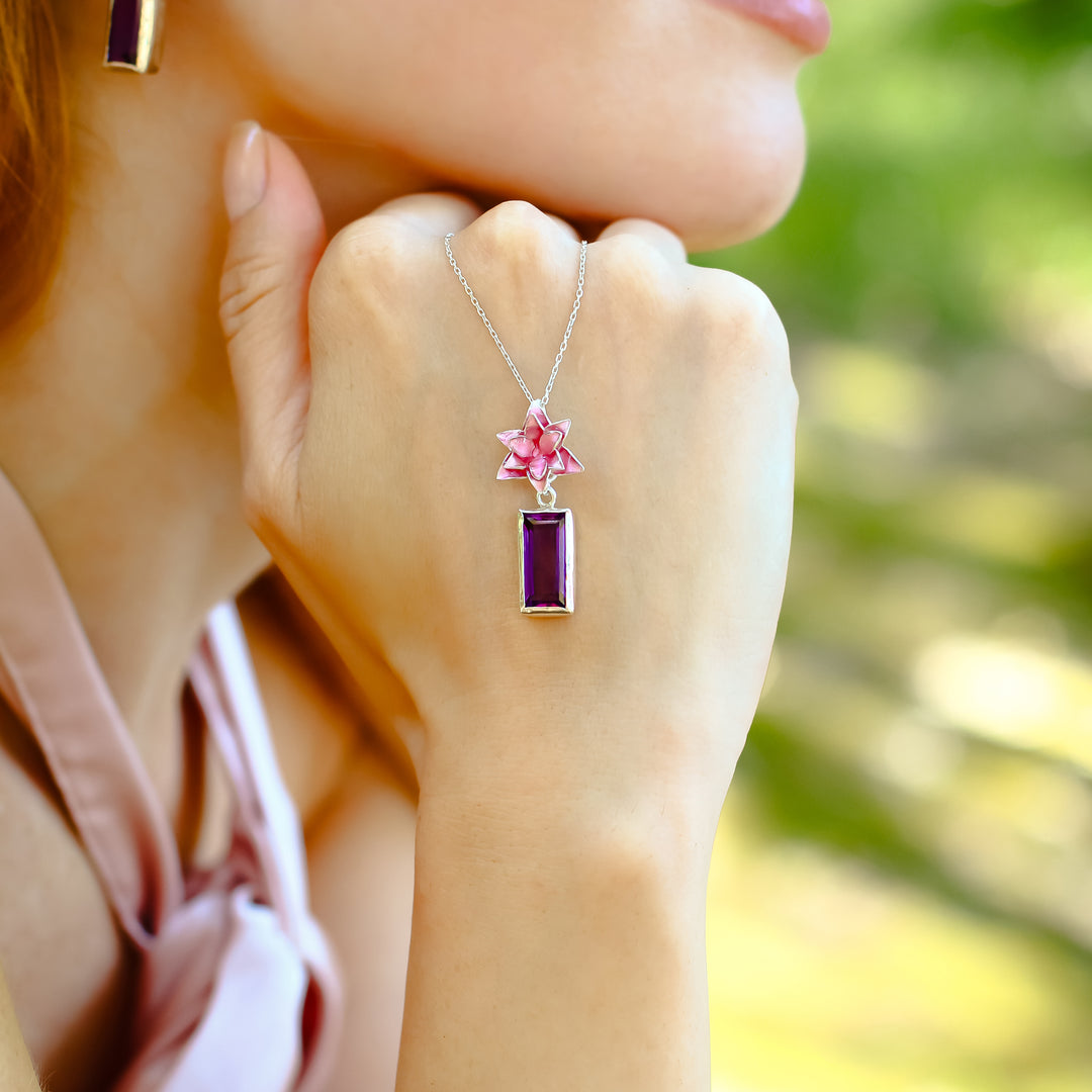 Water Lily Necklace with Amethyst Stone