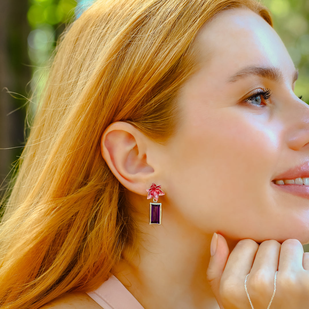 Water Lily Earrings with Amethyst Stone