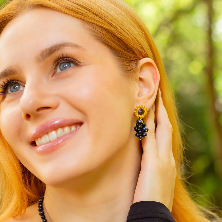 Sunflower Earrings with Cluster Pearls