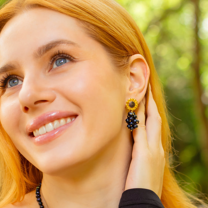 Sunflower Earrings with Cluster Pearls