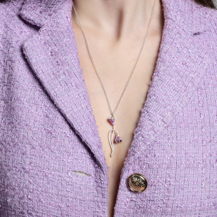 Purple Crocus Flowers Necklace