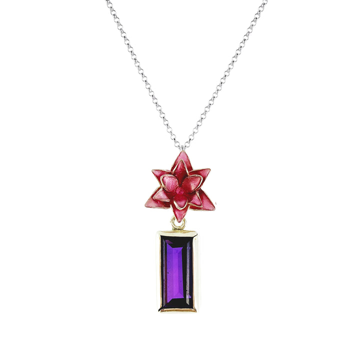 Water Lily Necklace with Amethyst Stone