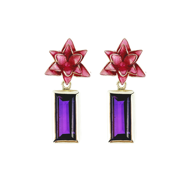 Water Lily Earrings with Amethyst Stone