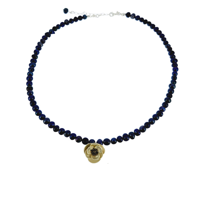 Black Pearl Necklace with Anemone Flower