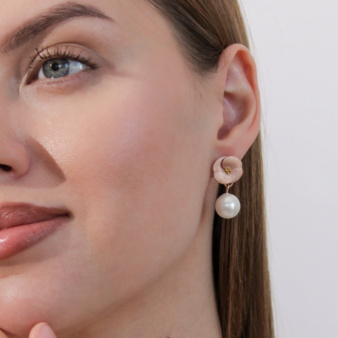 Crown of Thorns Flower Earrings with Pearl