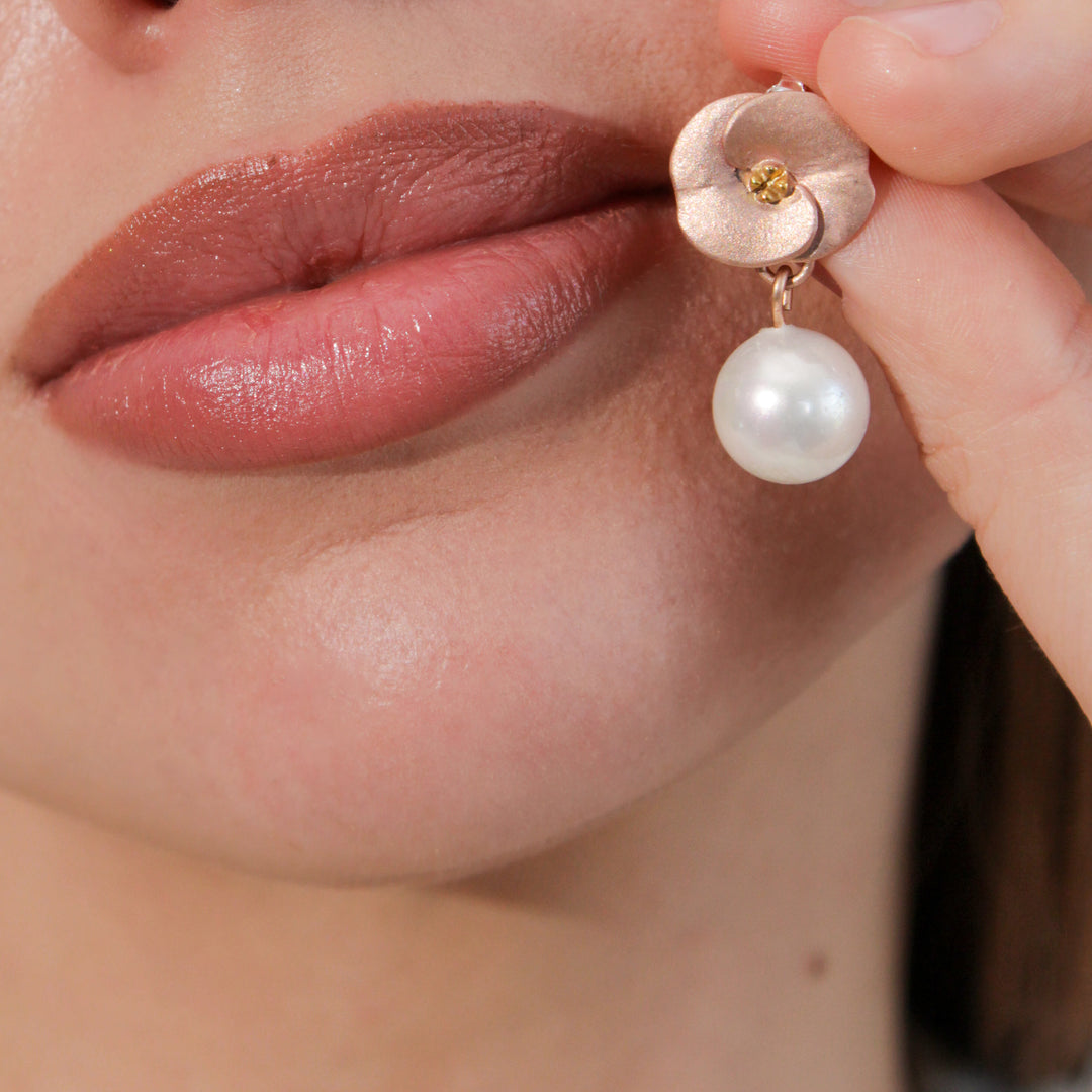 Crown of Thorns Flower Earrings with Pearl
