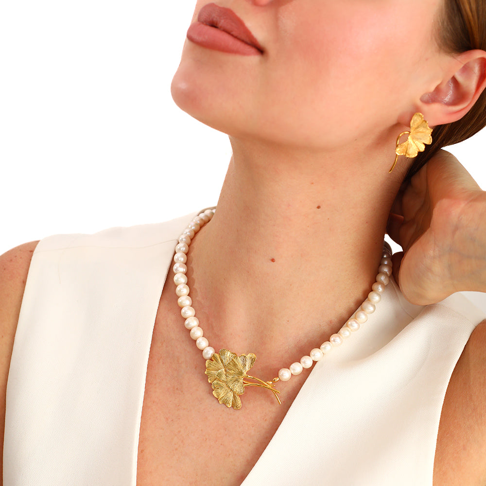 Ginkgo Branches Pearl Necklace