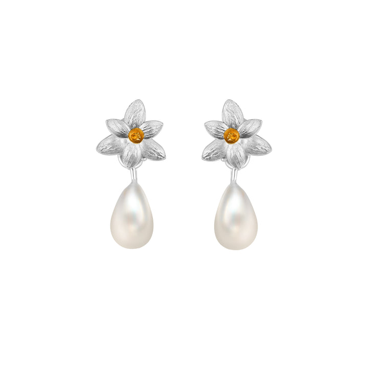 Daffodil Earrings with Drop Pearl