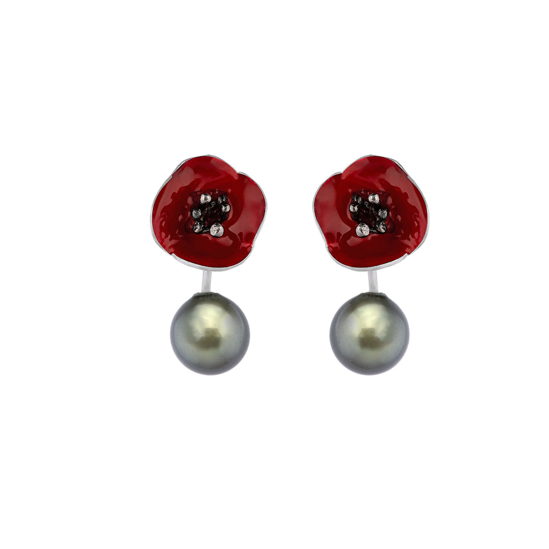 Poppy Earrings With Black Pearl
