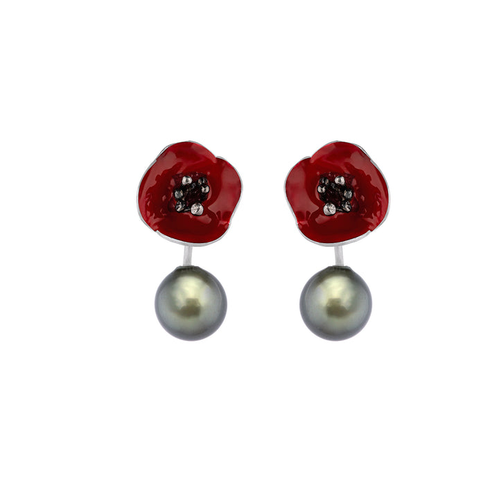 Poppy Earrings With Black Pearl