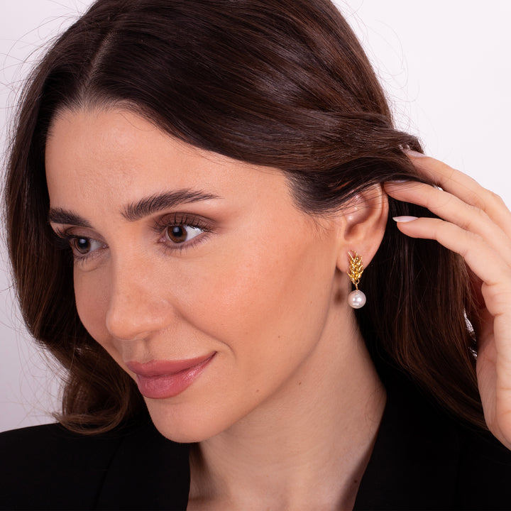 Wheat of Ear Earrings with Pearl
