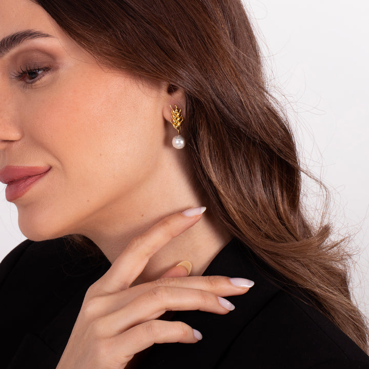 Wheat of Ear Earrings with Pearl