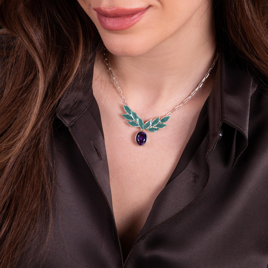 Amethyst Stone Olive Leaves Necklace