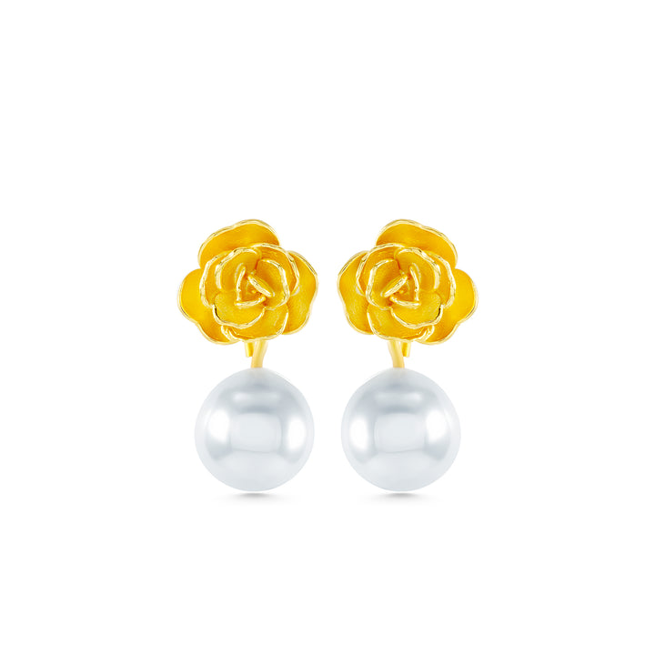 Yellow Rose Earrings with Pearl