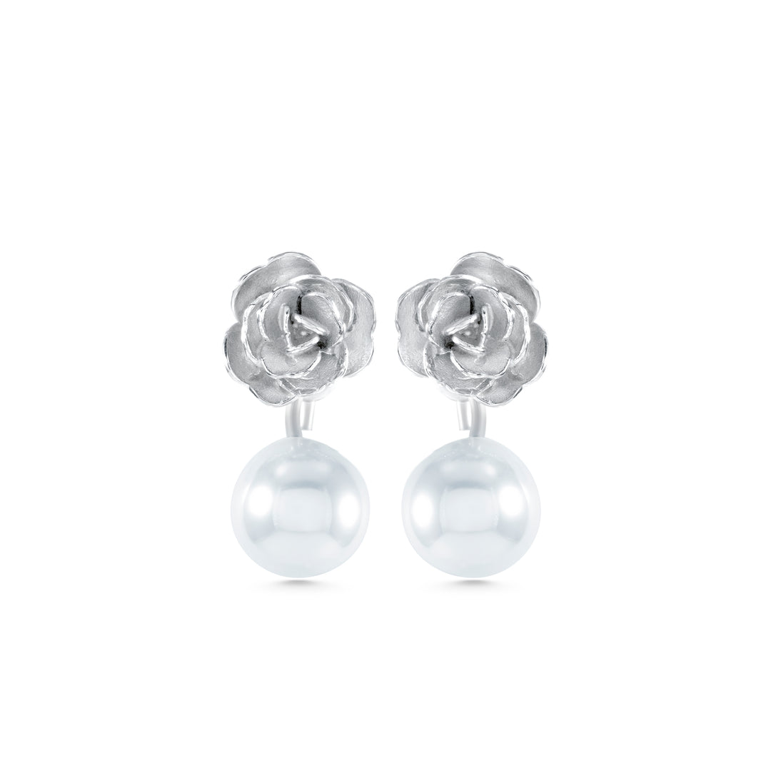 White Rose Earrings with Pearl