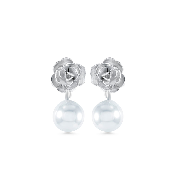 White Rose Earrings with Pearl