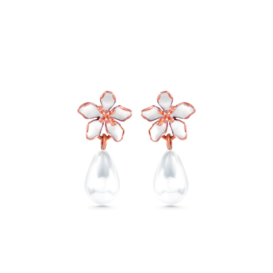 Almond Flower Earrings with Drop Pearl
