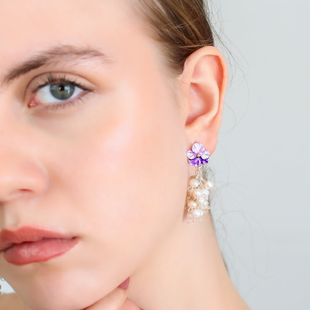 PANSY EARRINGS WITH CLUSTER PEARLS