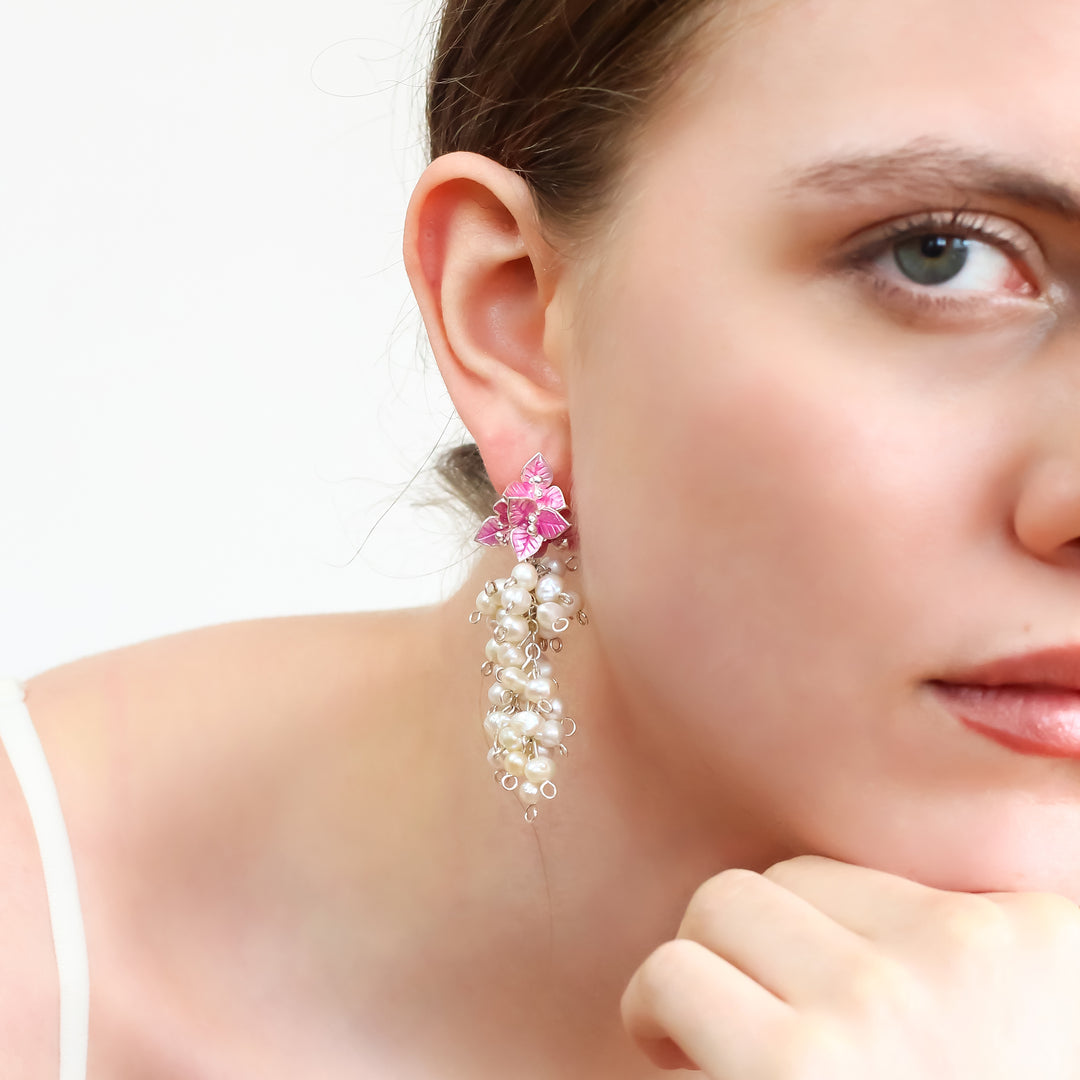 Bougainvillea Earrings with Cluster Pearls