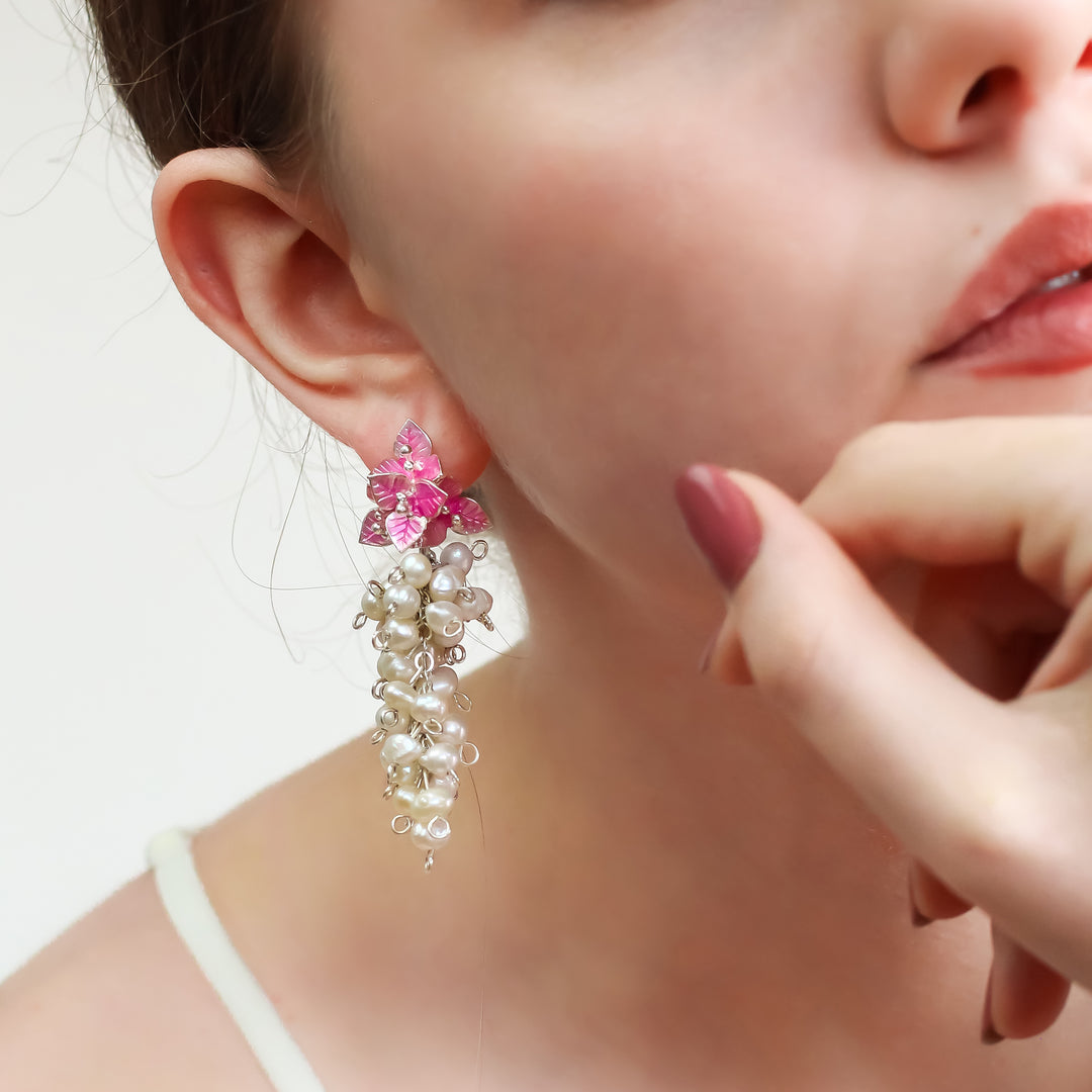 Bougainvillea Earrings with Cluster Pearls