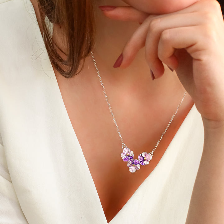 Three Pansy Flowers Necklace