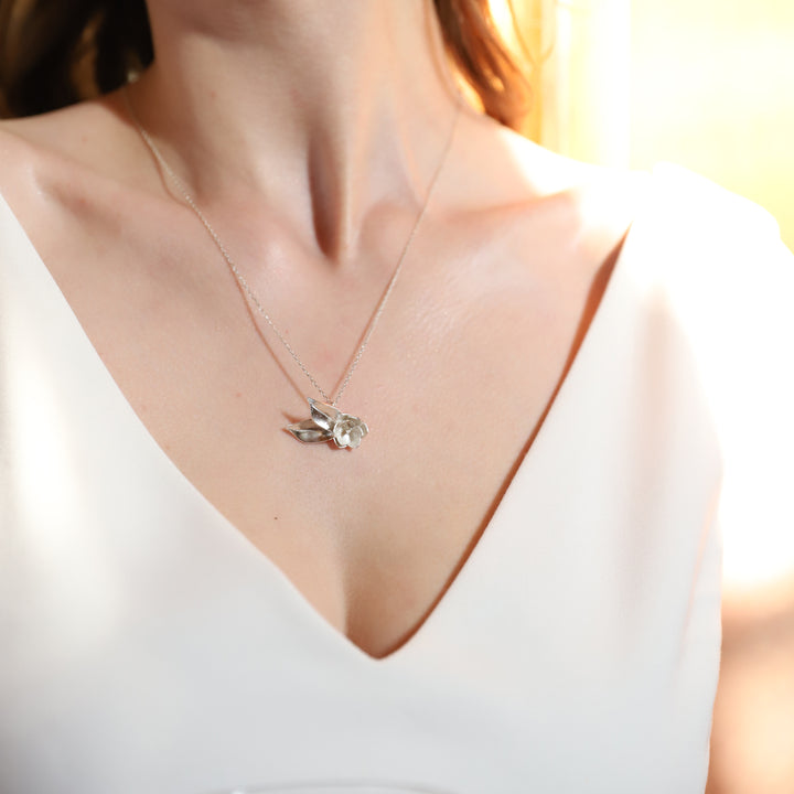 Magnolia and Leaf Necklace