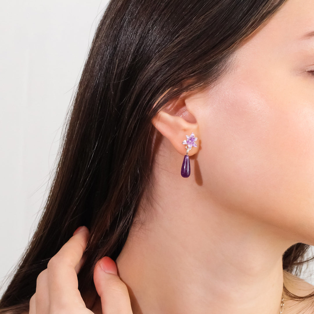 Purple Jade Stone Hyacinth Earring
