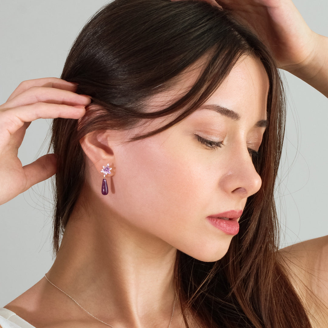 Purple Jade Stone Hyacinth Earring