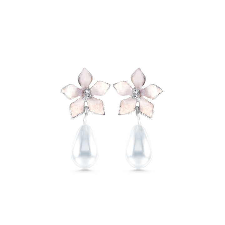 Jasmine Flower Earrings with Drop Pearl