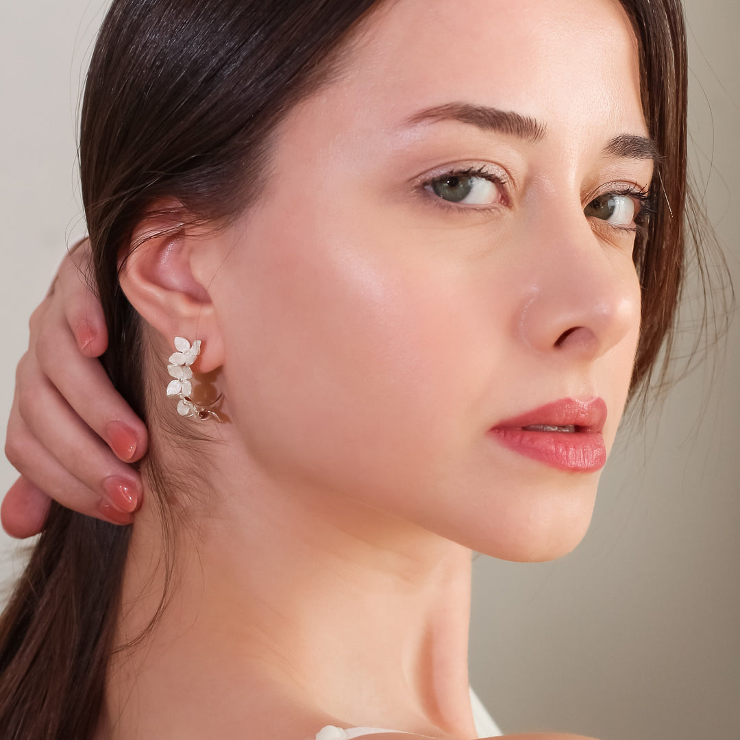 Hoop White Lilacs Earring