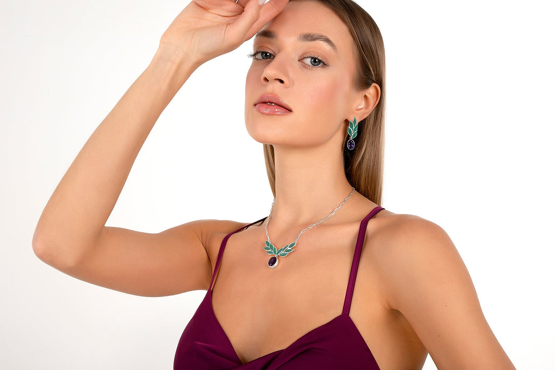 Amethyst Stone Olive Leaves Necklace