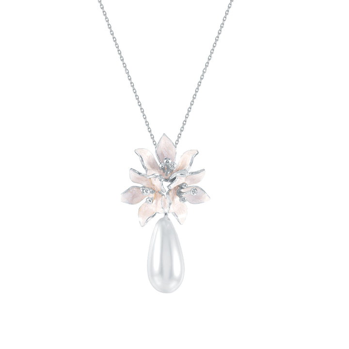 Jasmine Bouquet Necklace with Drop Pearl