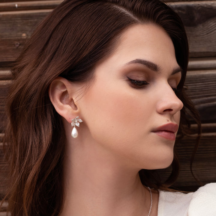 Jasmine Flower Earrings with Drop Pearl
