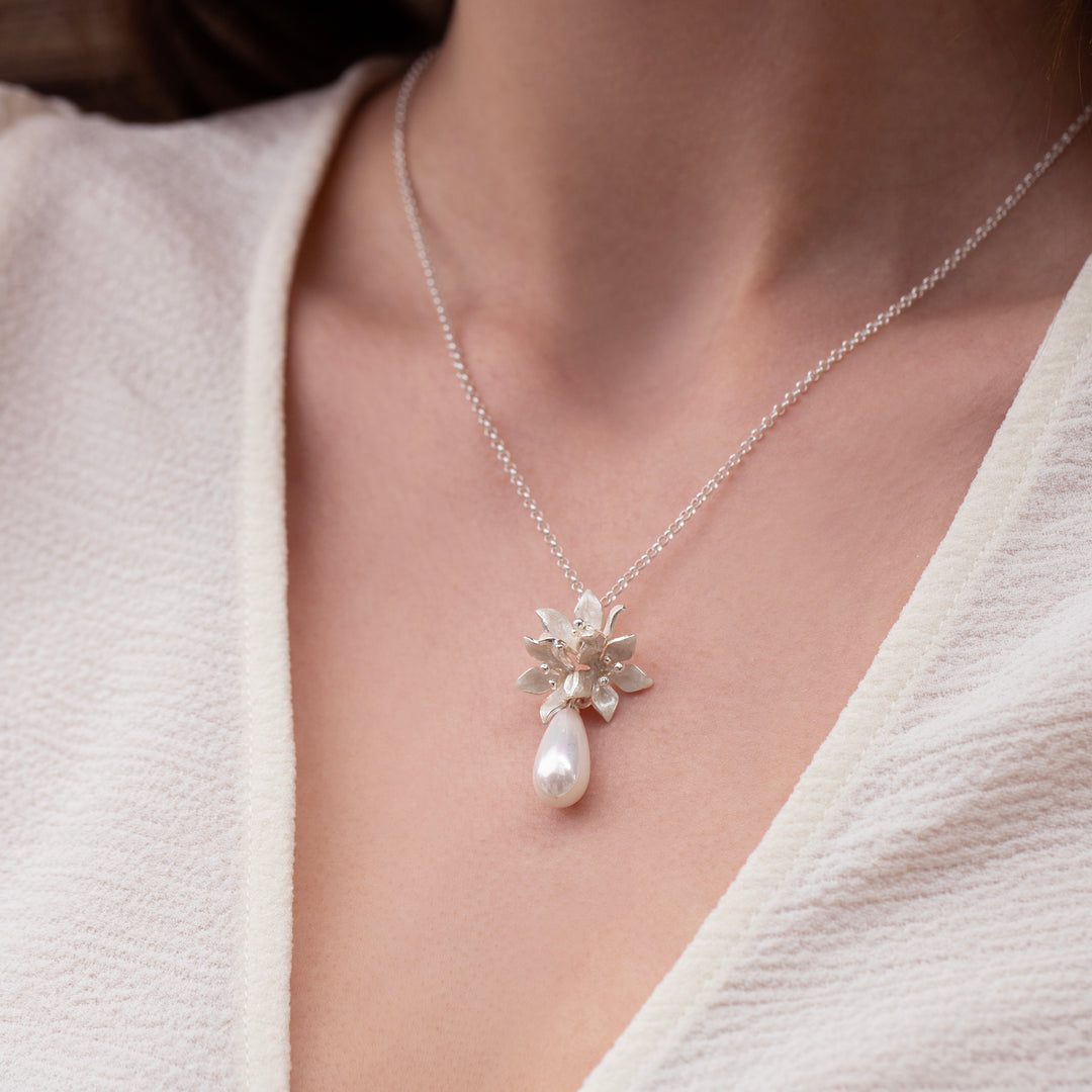 Jasmine Bouquet Necklace with Drop Pearl